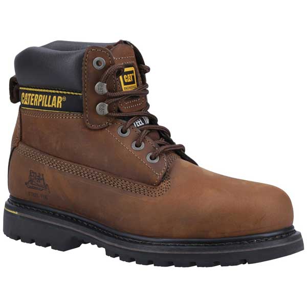 Cat Holton Toe Protection Goodyear Welted Safety Boots (Brown) 