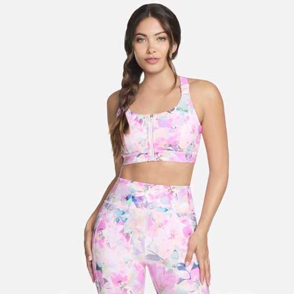 GoWalk Seascape Floral Print Zip Front Bra