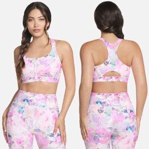 GoWalk Seascape Floral Print Zip Front Bra