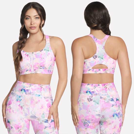 GoWalk Seascape Floral Print Zip Front Bra